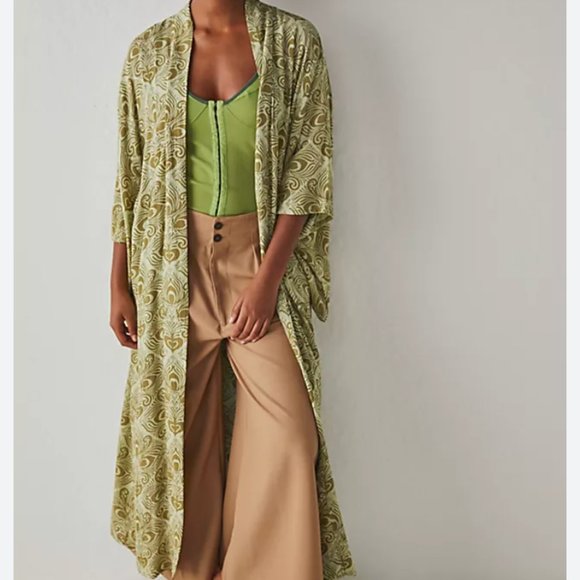 Free People kaftan moss green with pattern - free size - Picture 1 of 3